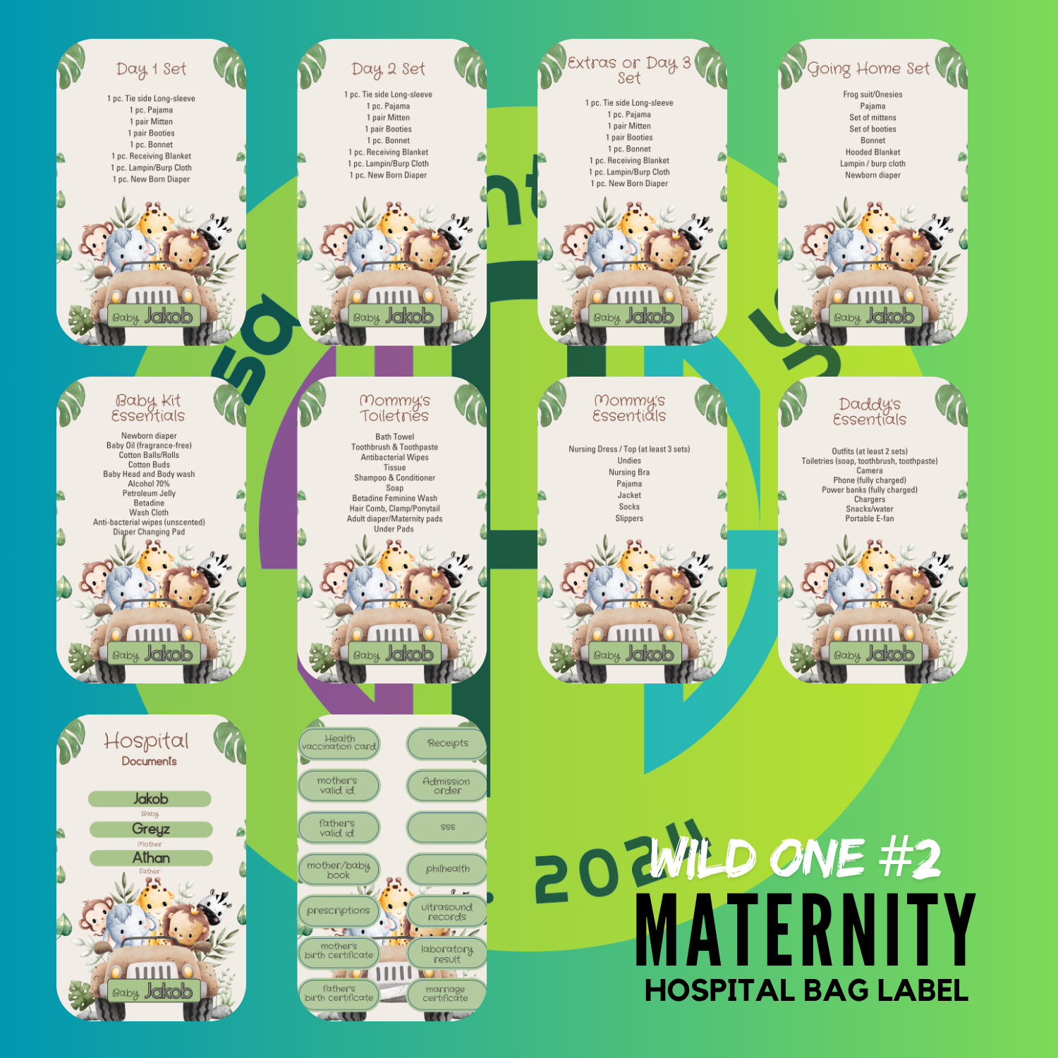 PERSONALIZED CHECKLIST BABY& MOMMY HOSPITAL BAG STICKER LABELS (FOR ...