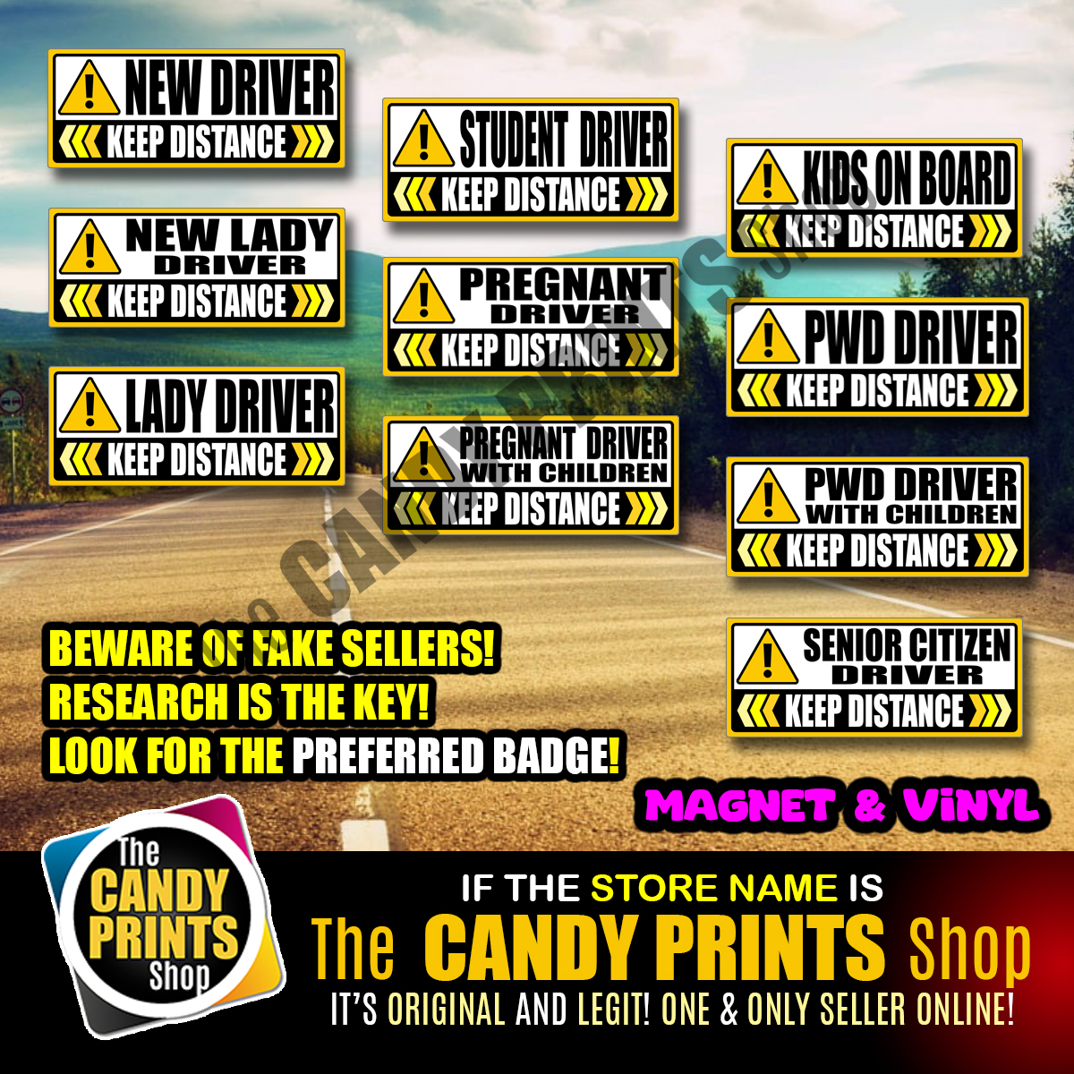 10 x 4 inches - Magnetic and Vinyl Car Sticker (NEW DRIVER, LADY DRIVER ...