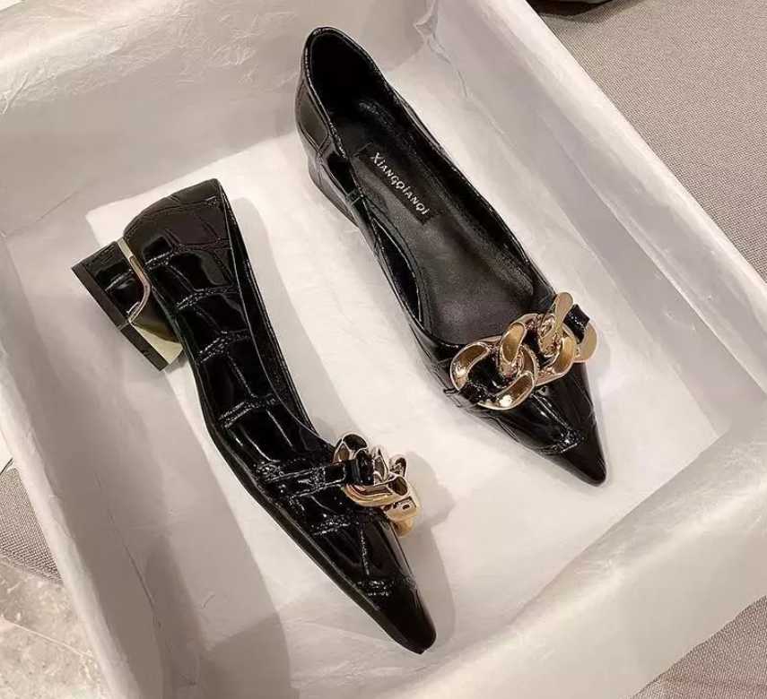 （with box）French Black Office Shoes with Heels for Women Fashion ...