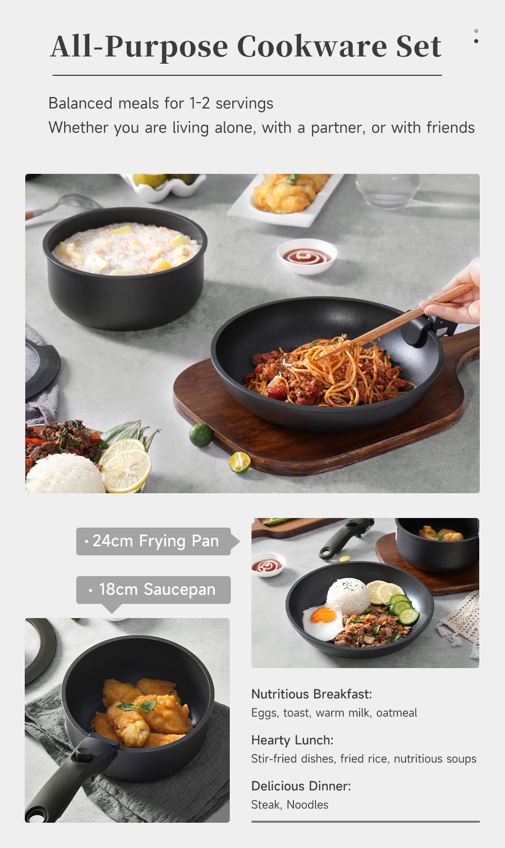 INSSA Detachable Cookware Set Removable Handle 24cm Frying Pan 18cm ...