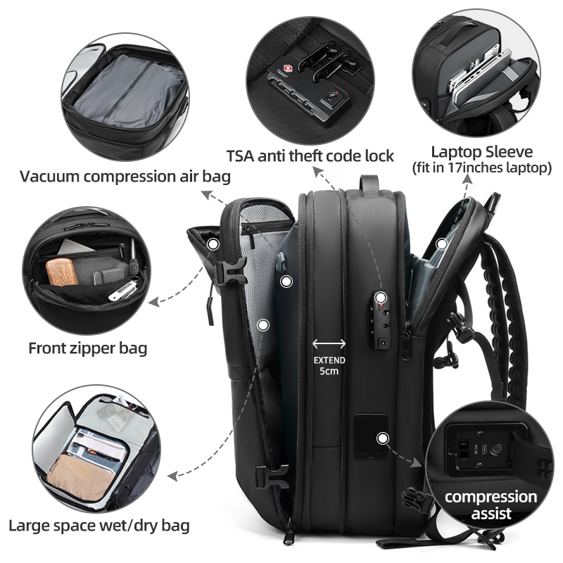SEA CHOICE Expandable Vacuum Airbag Backpack, Durable Business Laptop ...