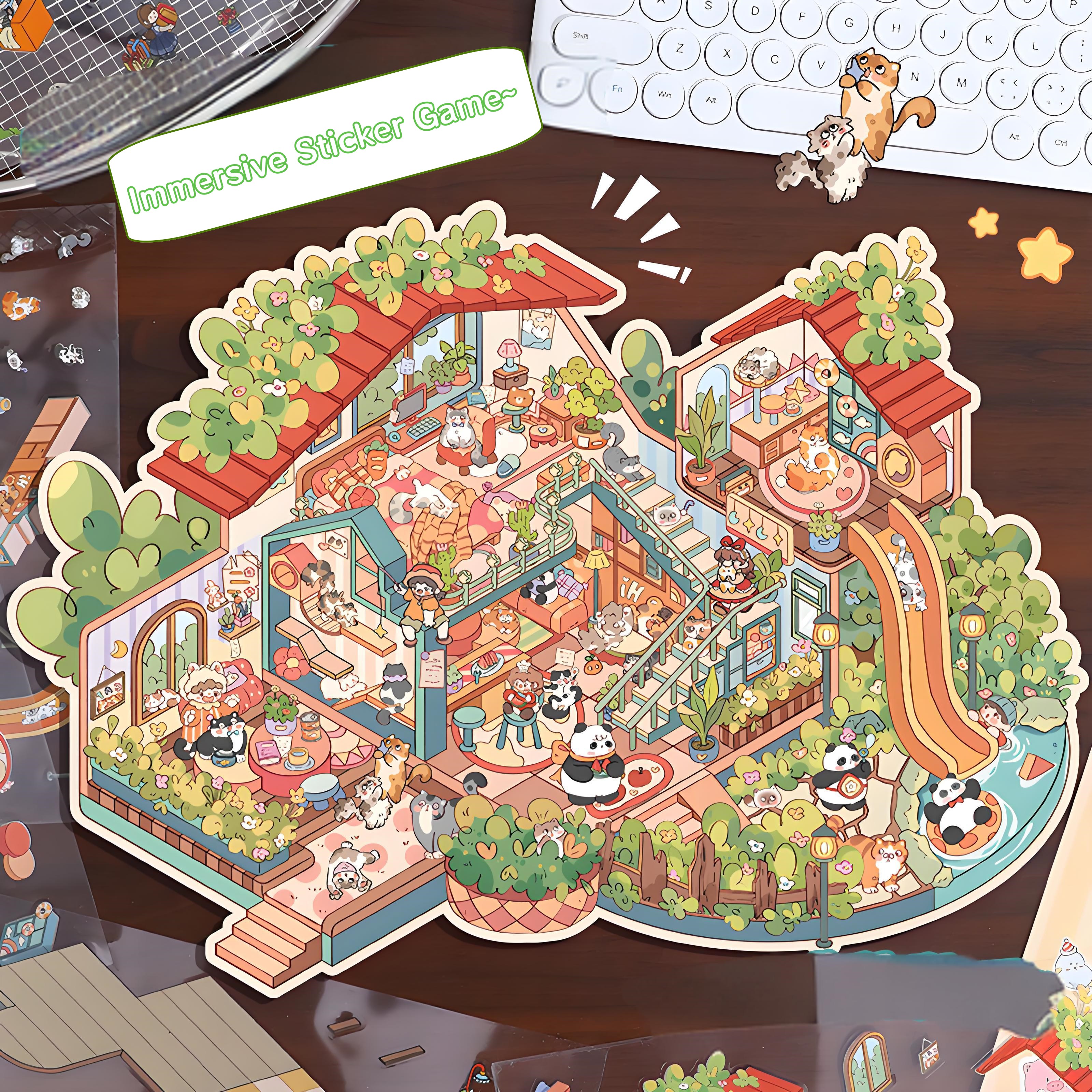Cute Large Size 3D Miniature Scene Landscape Stickers Creative Villa ...