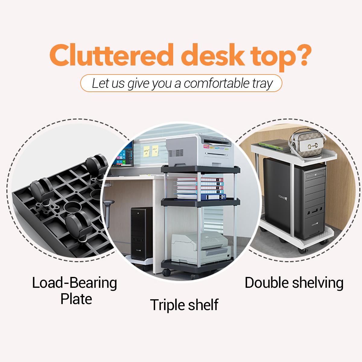 2 Layers Cpu Stand Rack With Rolling 6 Wheels Cpu Holder Under Desk Pc ...