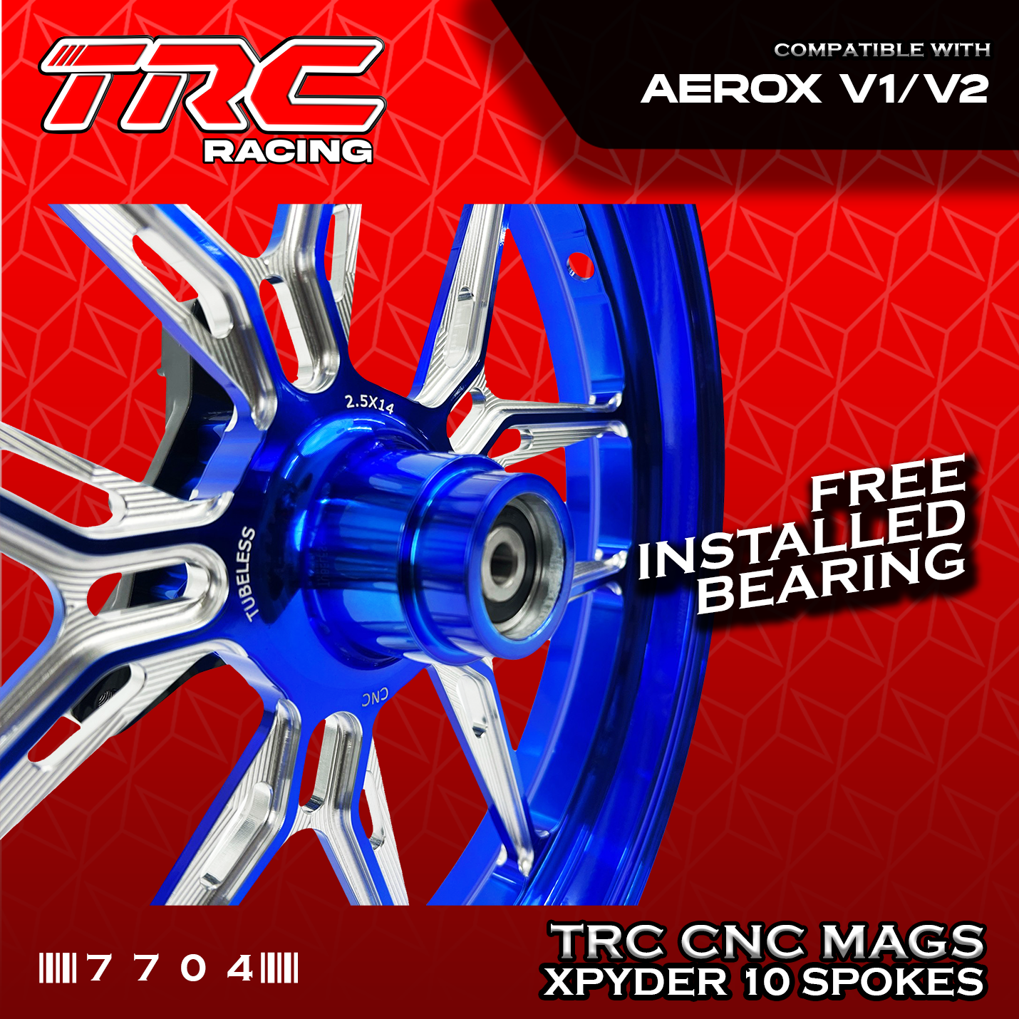 TRC RACING CNC XPYDER 10 SPOKES MAG WHEELS (2.5F x 3.5R x 14) for AEROX ...