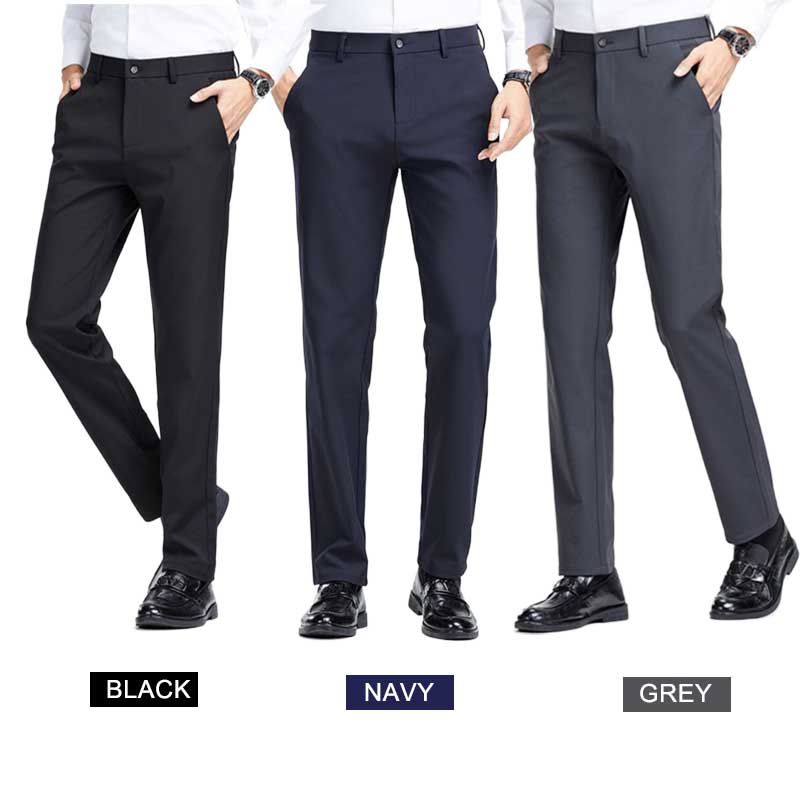 Men's Formal Suit Pants Office Stretchable Slacks Slim Fit Black Long ...
