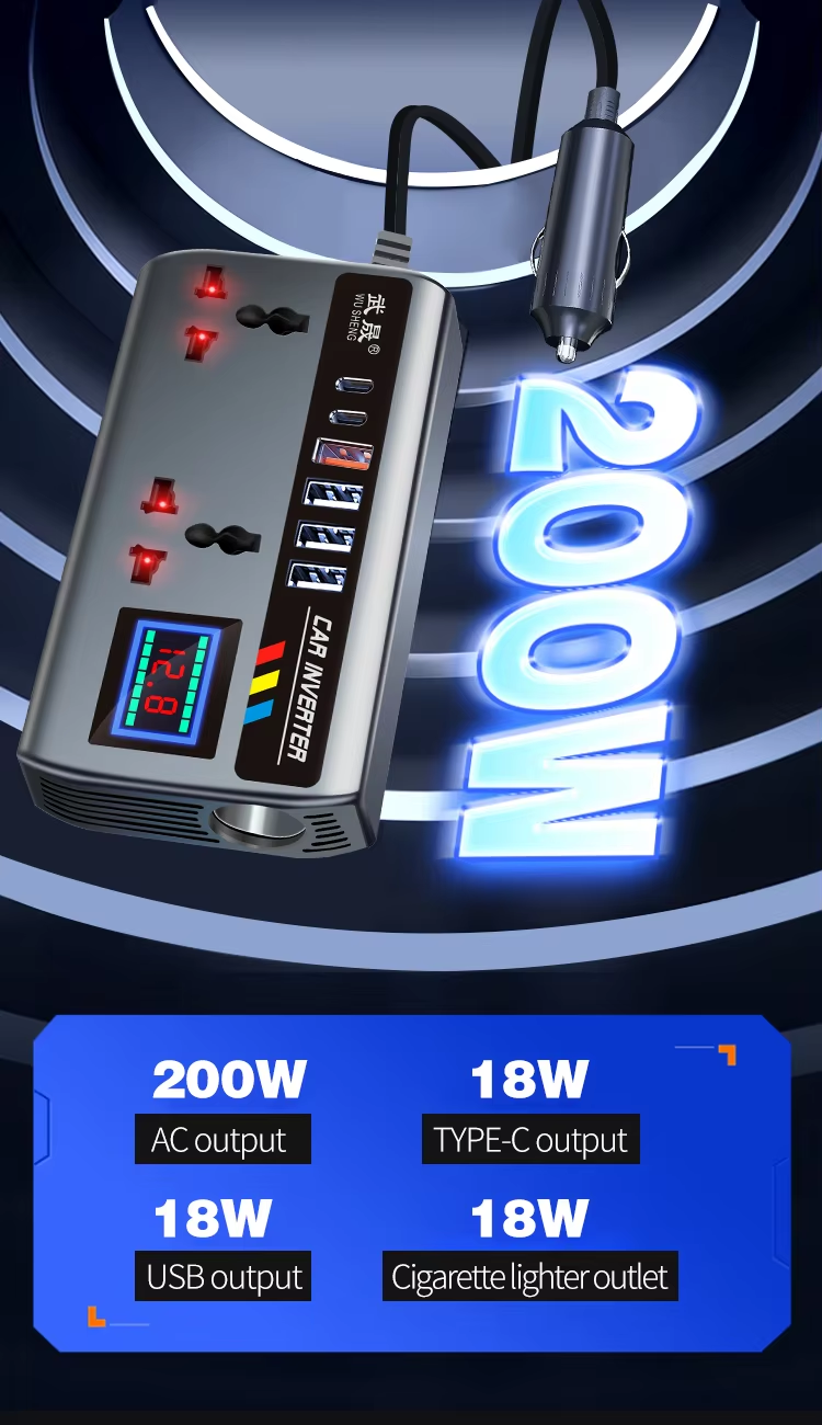 Car Power Inverter 200W 500W DC 12V 24V To AC 220V 110V Smart Solar ...