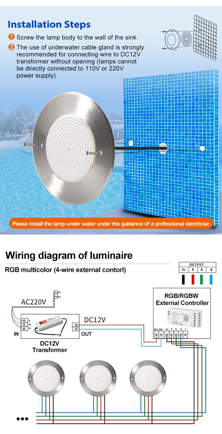 Stainless Steel Ultra Thin LED Swimming Pool Lamp Waterproof RGB IP68 ...