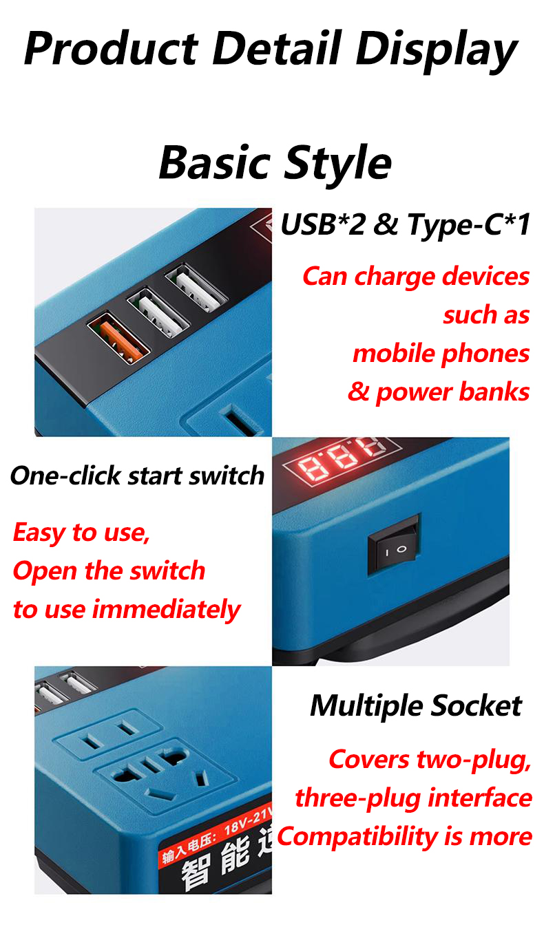 Portable 120W Lithium Battery Inverter with 3 USB Ports Mini ...