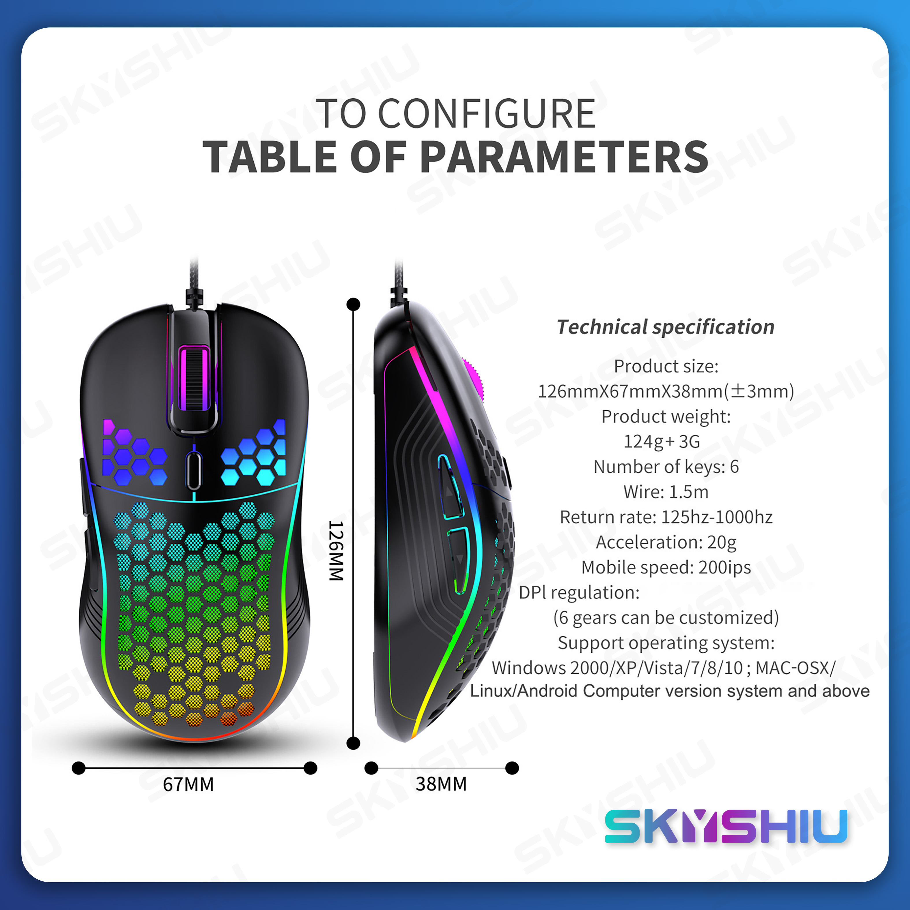 SKYSHIU M1 RGB Hollow Mouse Wired Gaming Mouse Lightweight Compatible ...