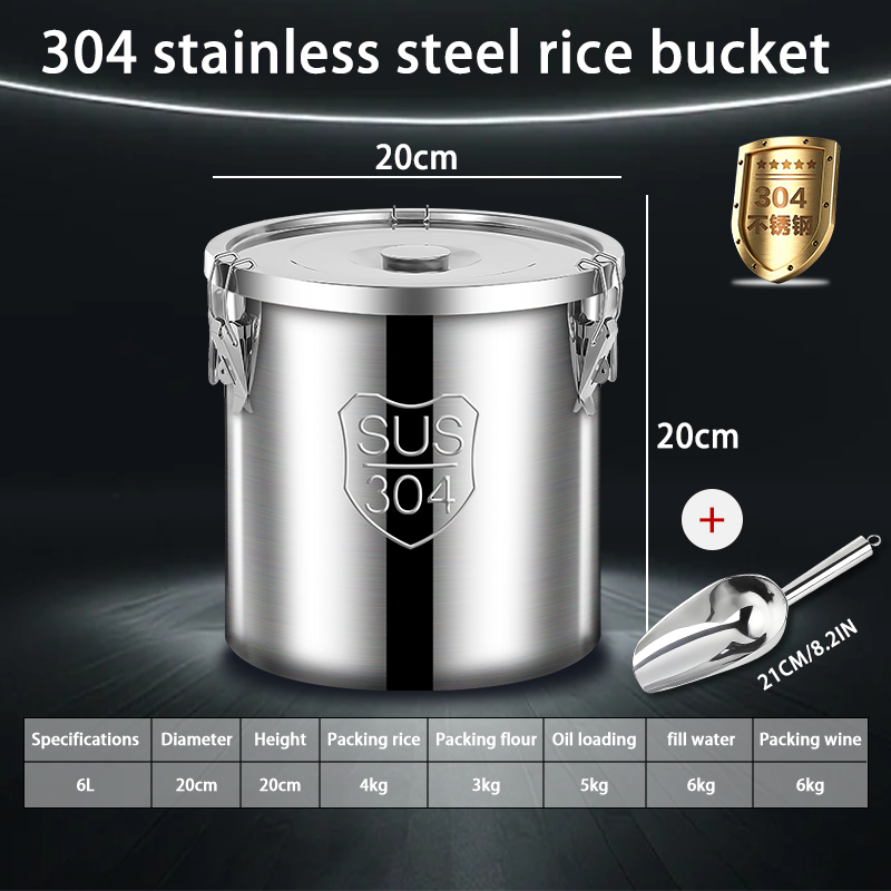 304 Stainless steel food storage rice dispenser metal Soup bucket large ...