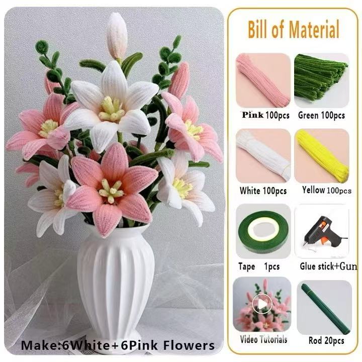 100pcs Colorful Dense fuzzy Wire Pipe Cleaner Craft Flower Chenille ...