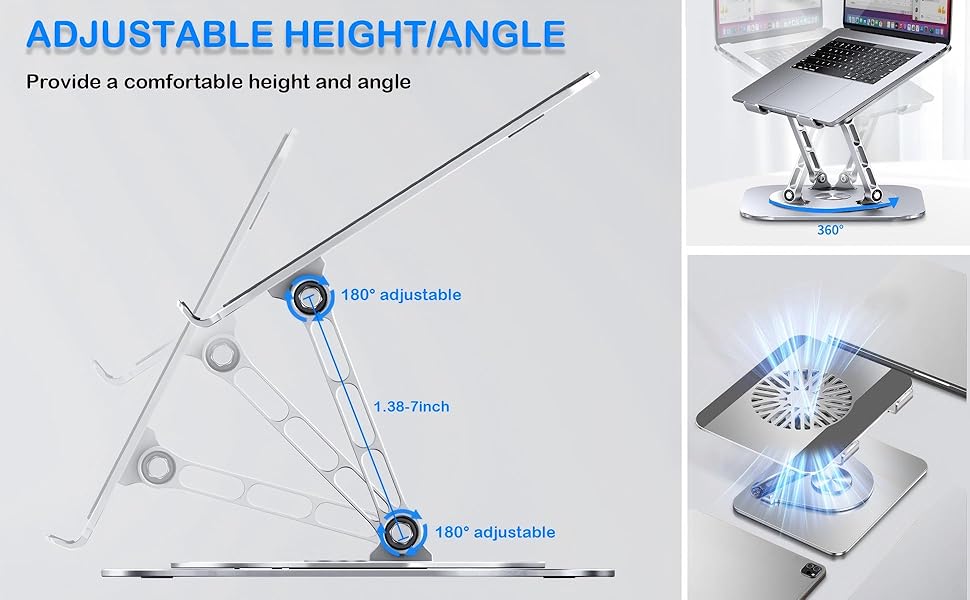 Meewoo Laptop Stand With Cooling Fan 360° Rotating Adjustable Metal ...