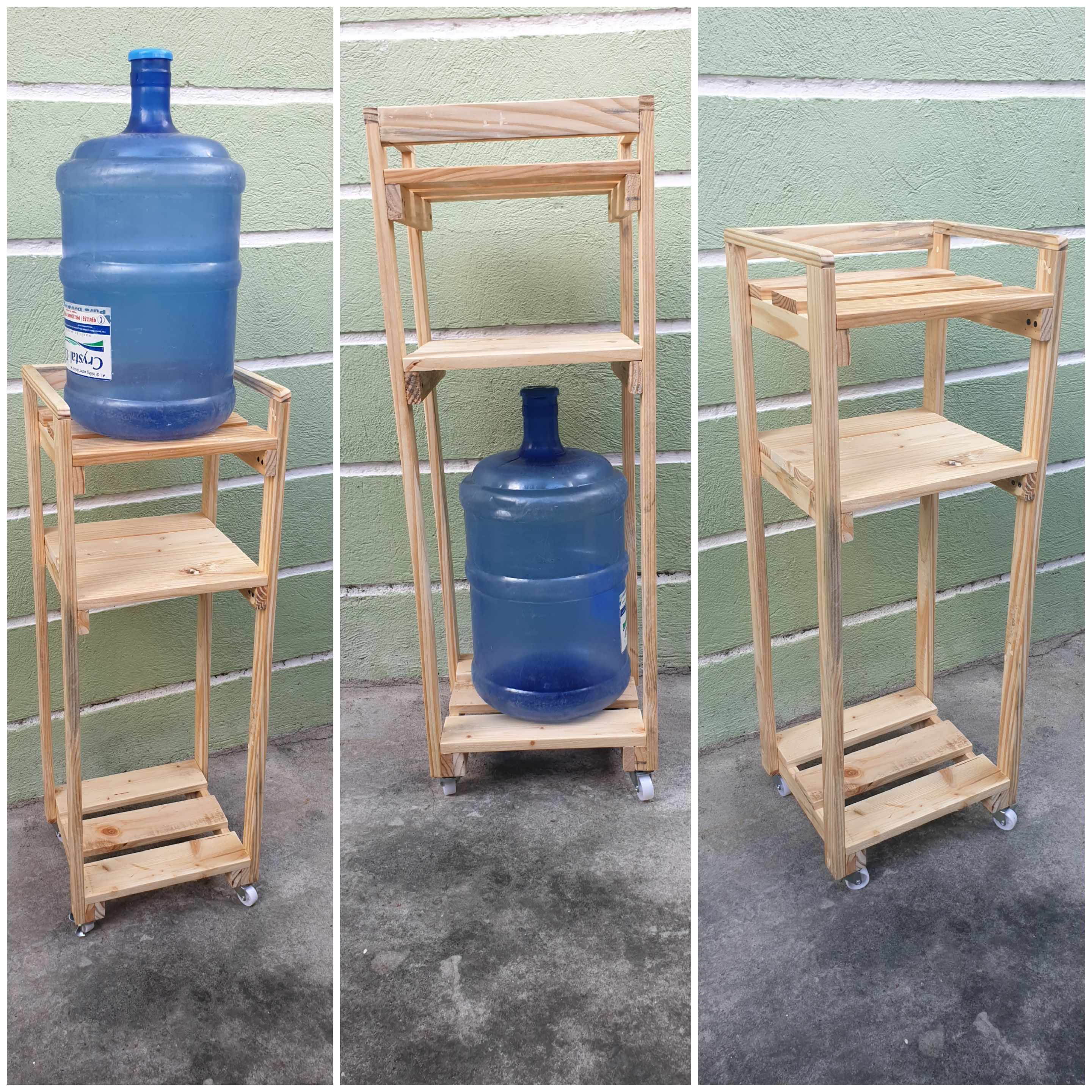 WOODEN MINERAL WATER RACK FOR 2 ROUND or RECTANGULAR GALLONS CONTAINERS ...
