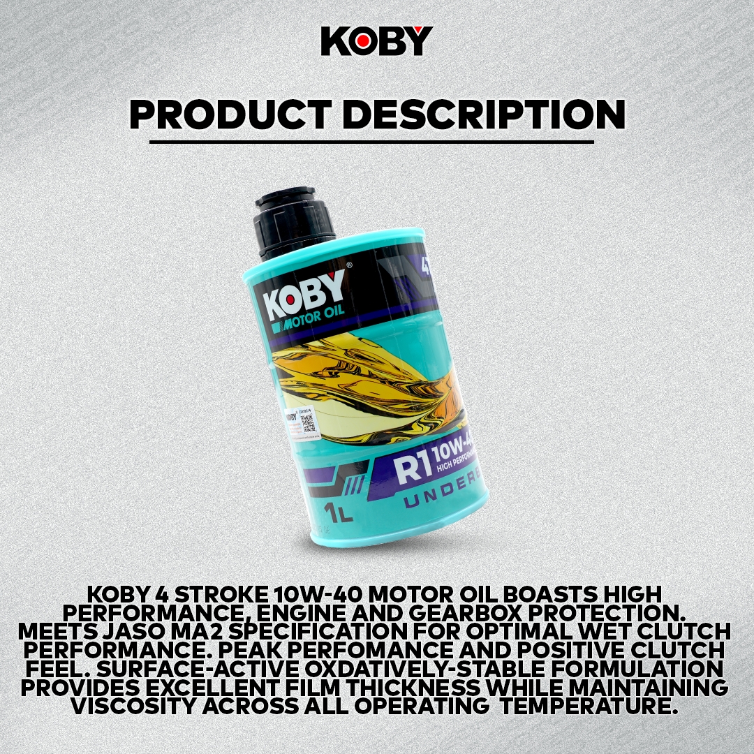 KOBY MOTOR OIL R1 10W-40 UNDERBONE 1LITER 4T API-SN JASO MA2 ENGINE OIL ...