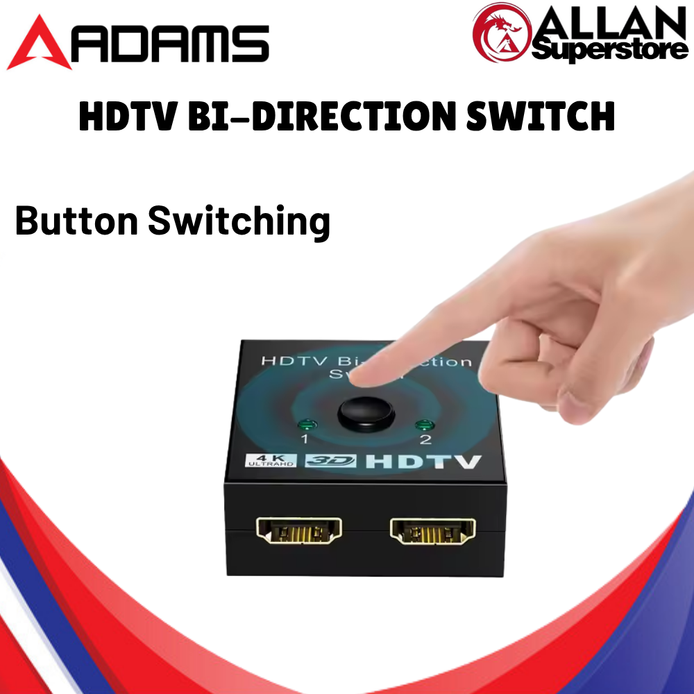 Adams 2-Port Bi-Directiona HDMI Switch 2x1 / 1x2 - Manual Switcher ...