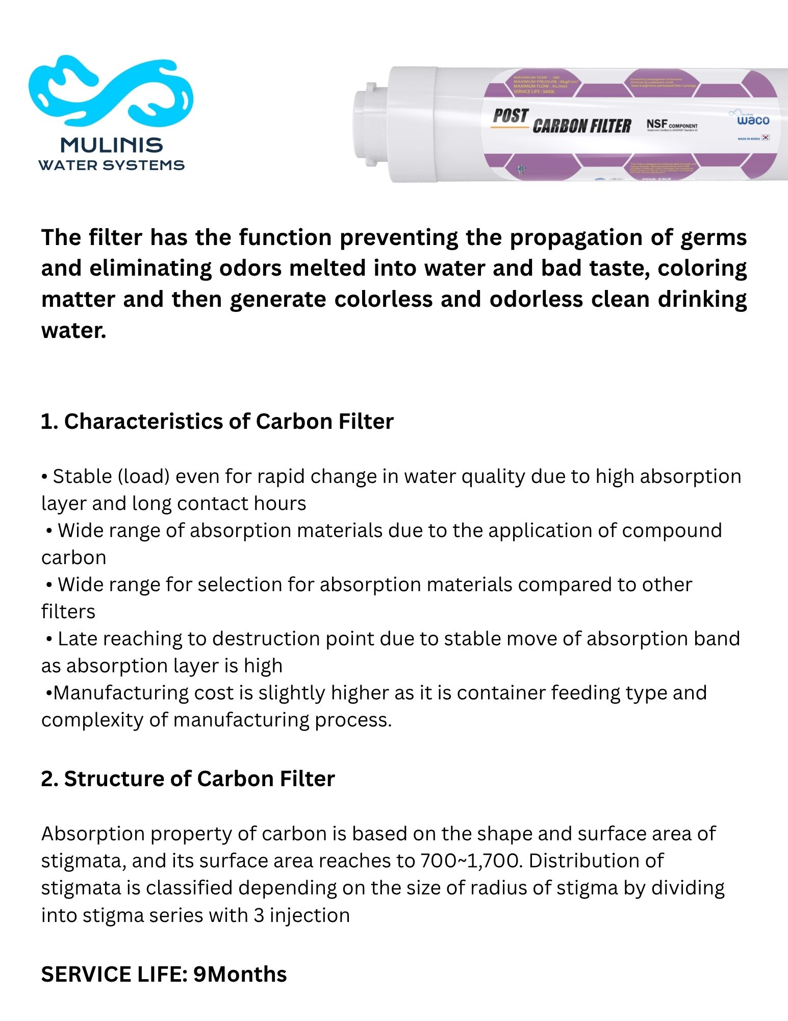 Post Carbon Filter QUICK CHANGE MODEL 11