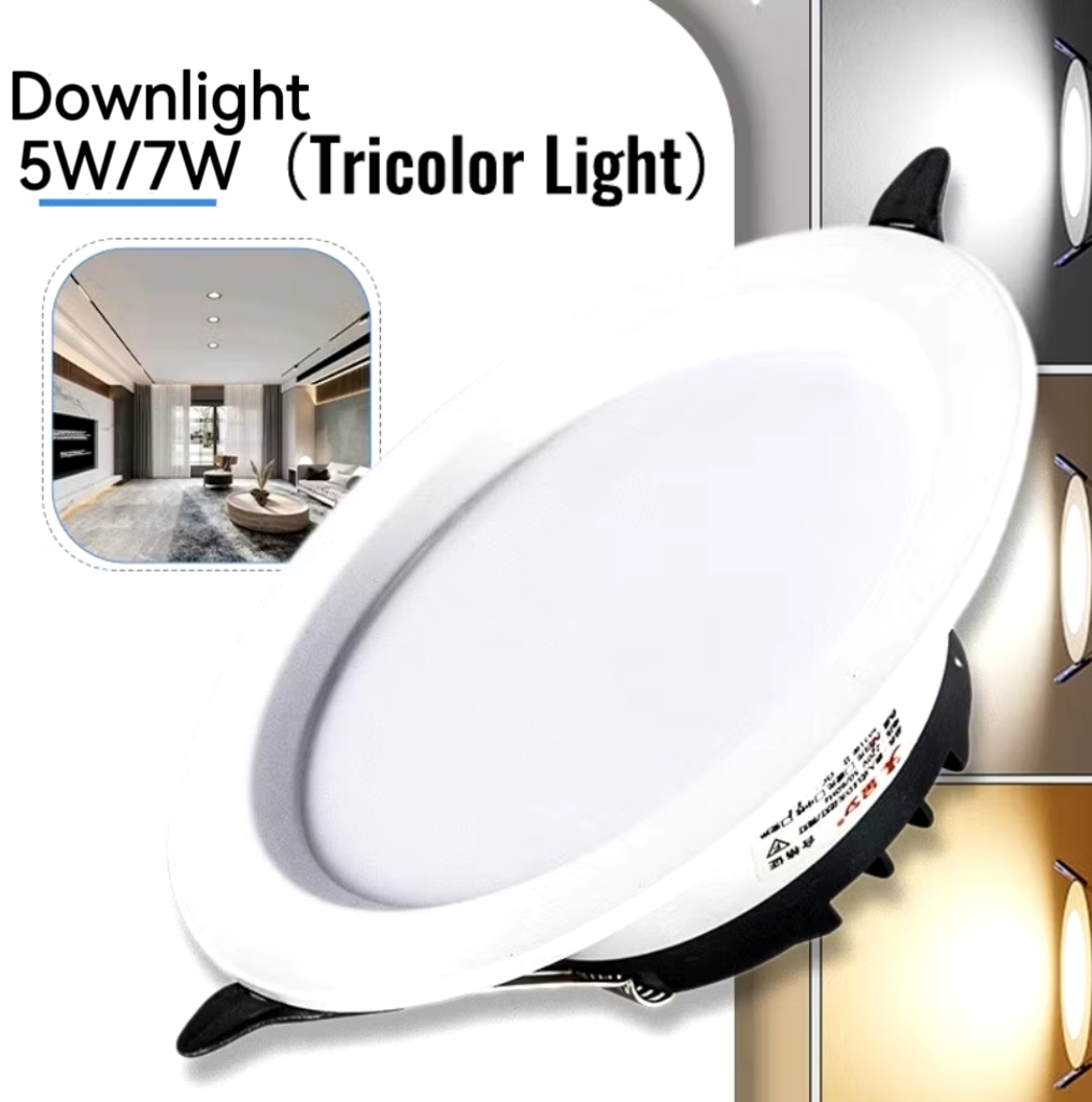 LED Downlight 5W/7W Recessed Pin Lights Panel Ceiling Light, Tri-Color ...