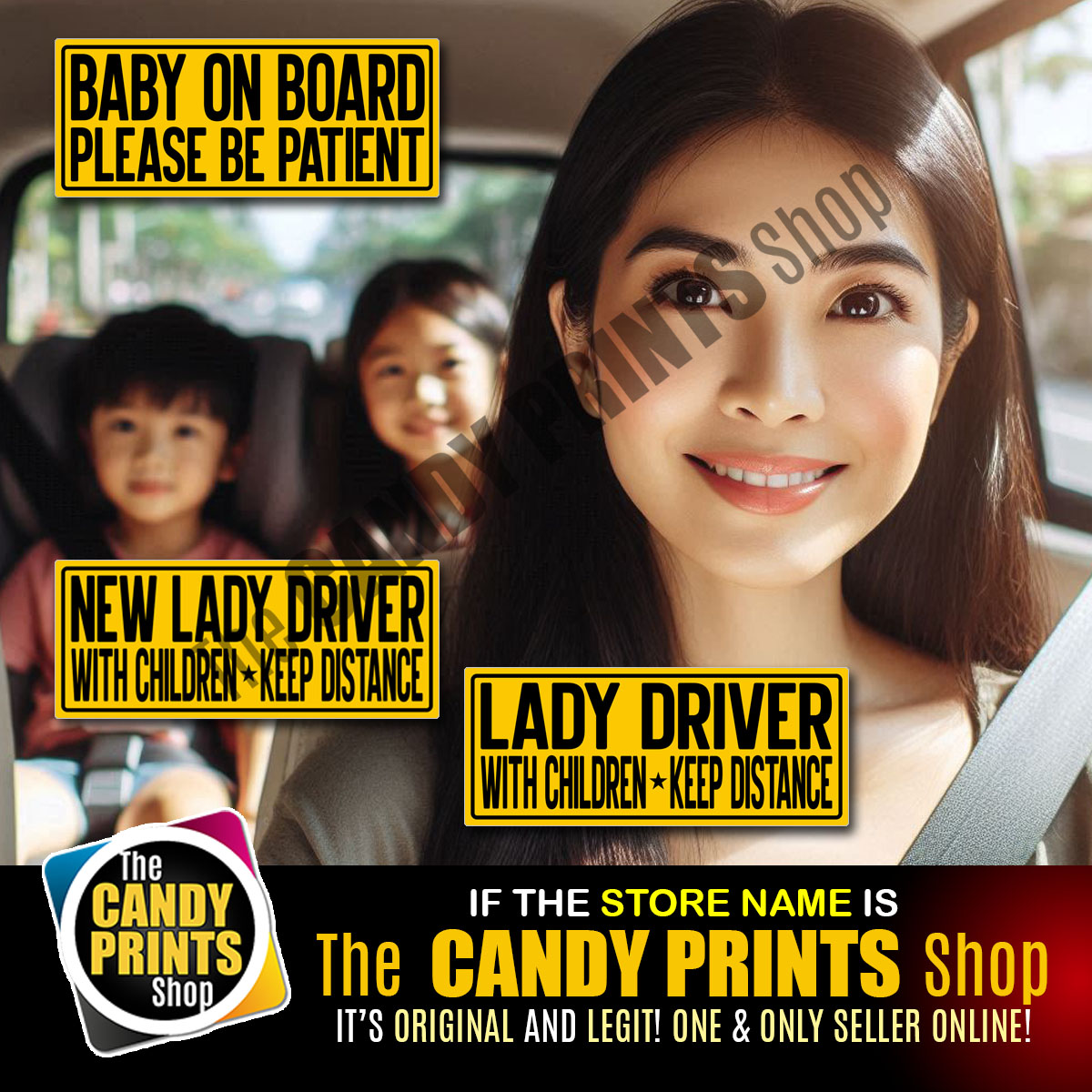 10 x 4 inches - Magnetic & Vinyl Car Sticker (NEW & LADY DRIVER, SENIOR ...