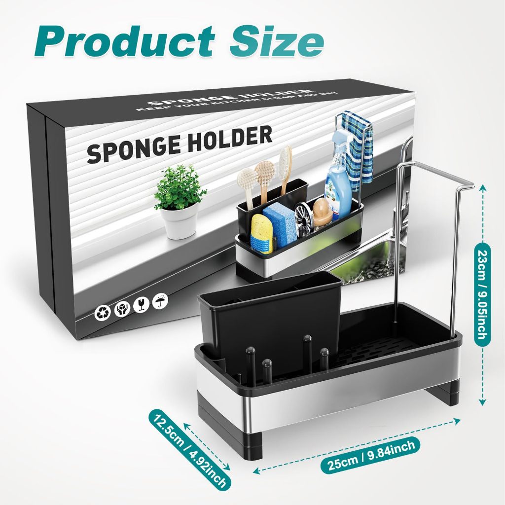 Stainless Steel Kitchen Sink Shelf Storage Rack for Sponge Scrubber Rag ...