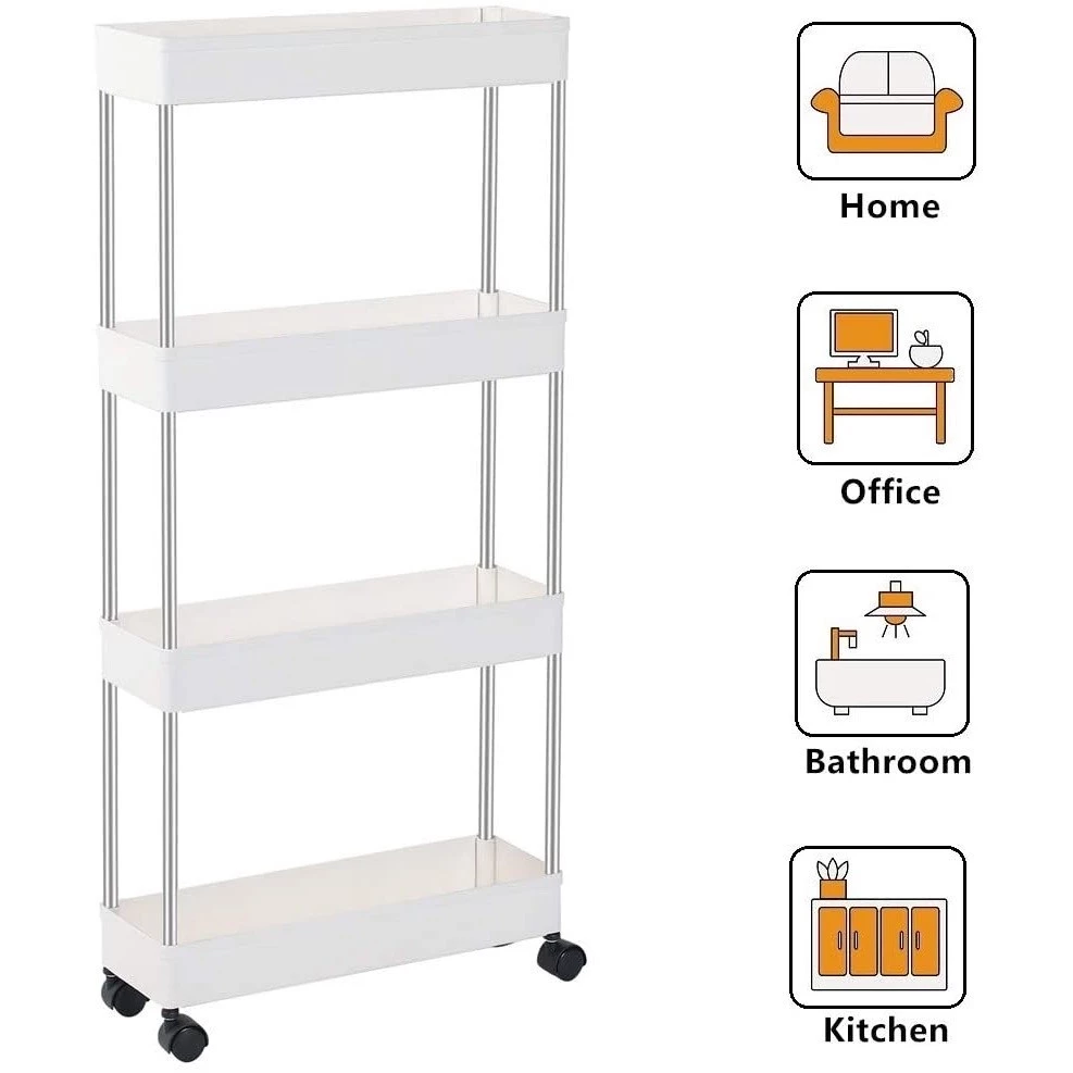 4 Tier Layer Kitchen Moving Rack Storage Shelf Wall Cabinets Home ...