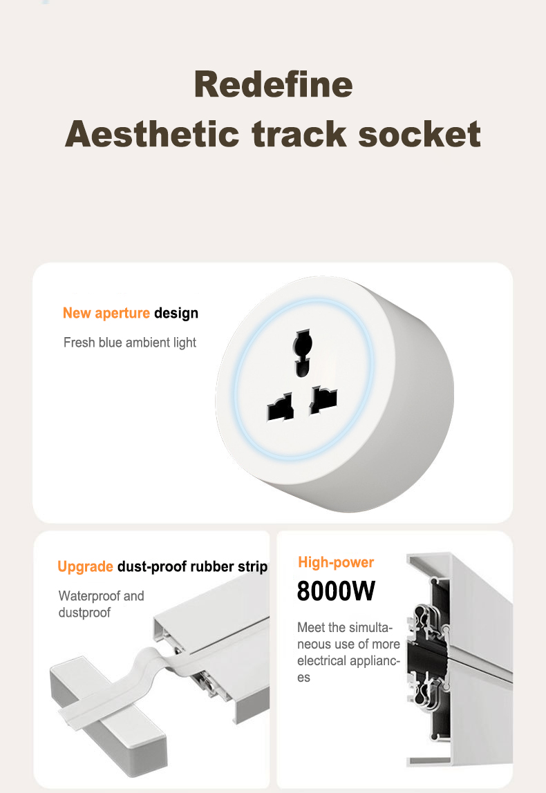 TEP Movable Power Track Socket Modern Electric Wall Outlet with LED for ...