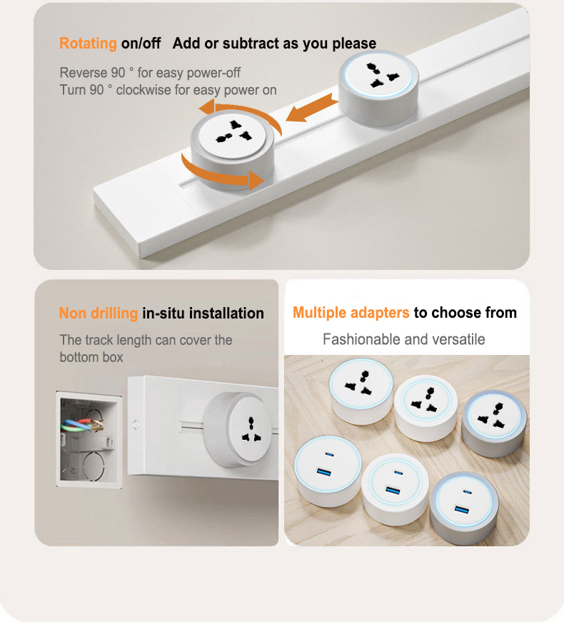 TEP Movable Power Track Socket Modern Electric Wall Outlet with LED for ...
