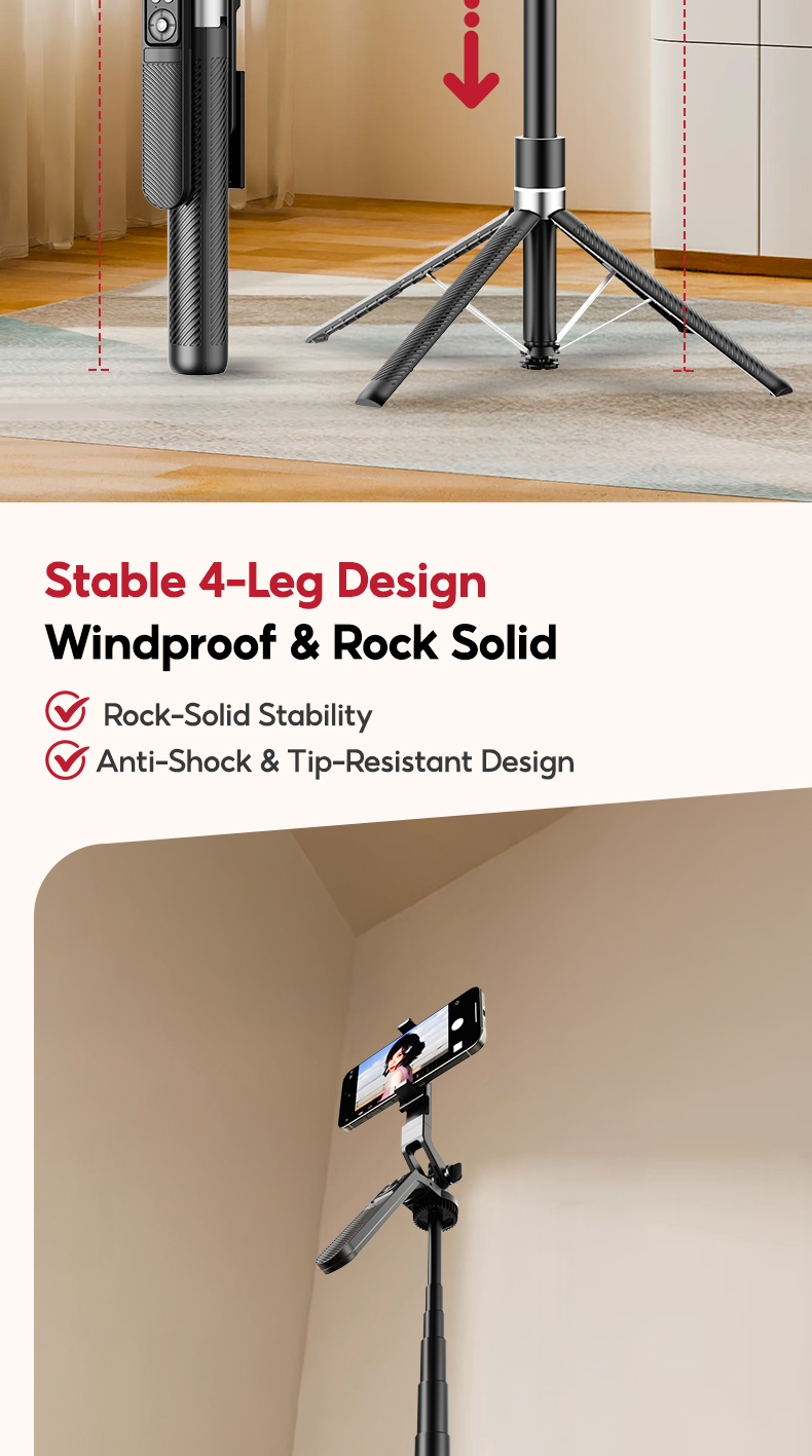 MODOFO Selfie Stick Tripod with 360° Rotation Bluetooth Control 1.8M ...
