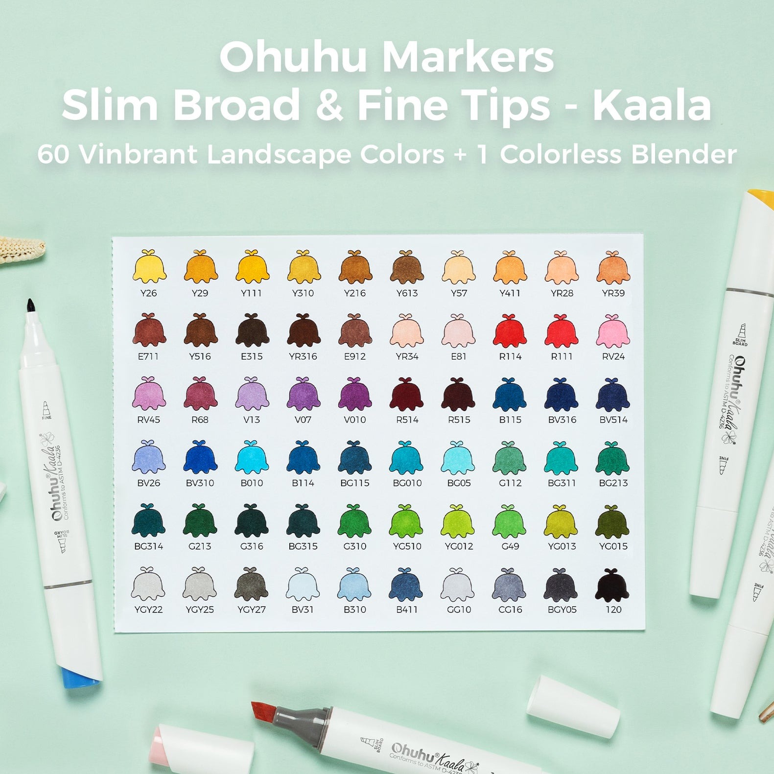 Ohuhu Kaala Alcohol Based 60+1 Illustration Tone Colors + Colorless ...