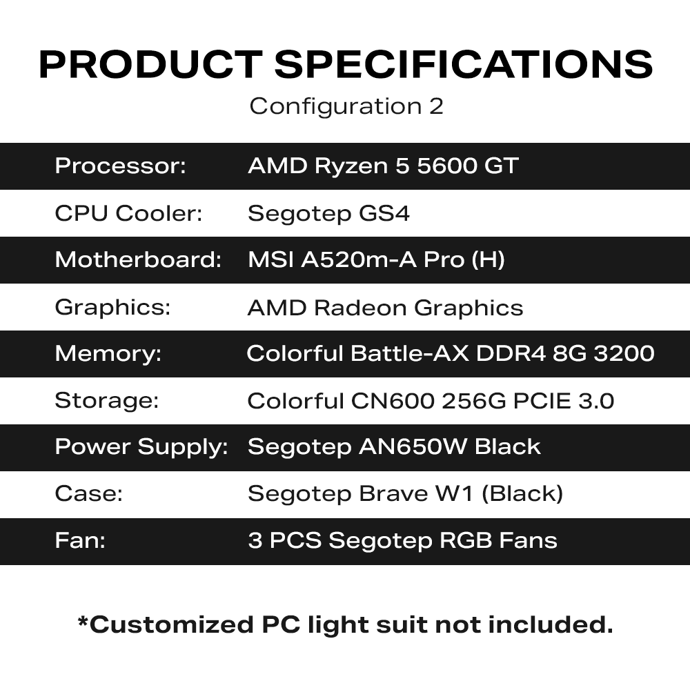AMD Ryzen 5 5600 Full Gaming PC GeForce RTX 3050 8G GPU MSI A520m-A Pro ...