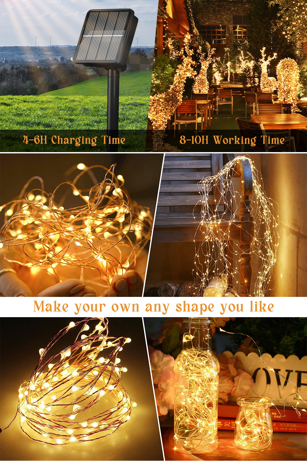 Solar Lights 7/12/22M Outdoor Waterproof 8Modes Fairy String Lights for ...