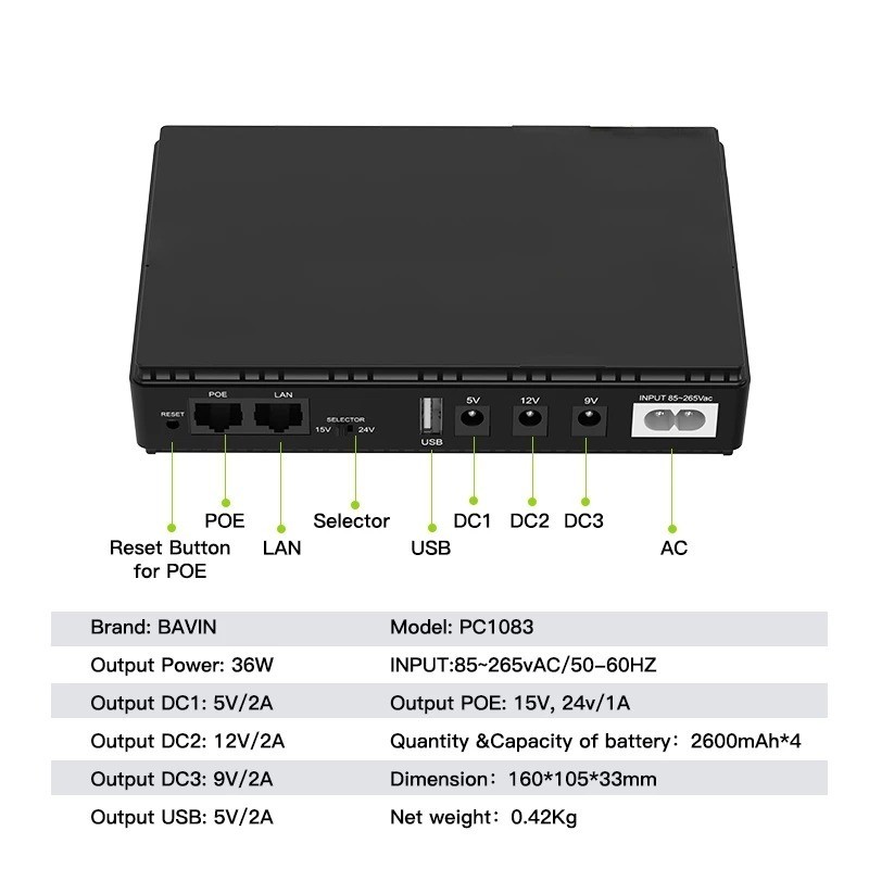 YAMY CCTV UPS Power Supply For Wifi Router Modem Power Bank 10400mAh ...