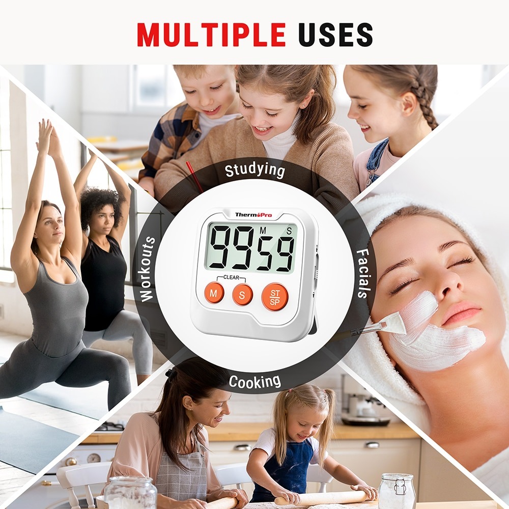 ThermoPro Digital Kitchen Timer with Large LCD Screen, Countdown Timer ...