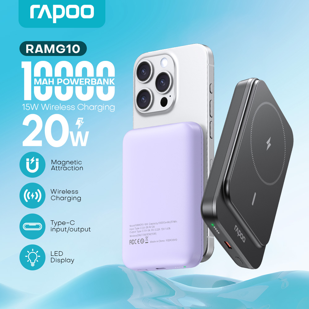 Rapoo RAMG10 Magnetic Powerbank Wireless 10000mAh Power Bank Fast