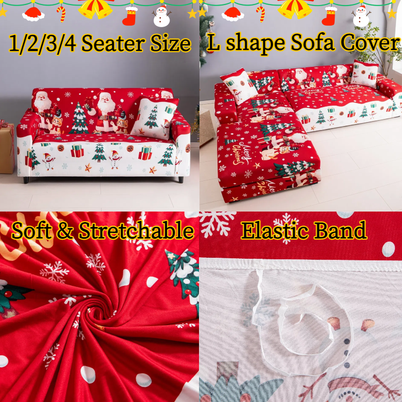 Christmas Sofa Cover Ultra Soft 1/2/3/4 Seater Couch Cover for Regular ...
