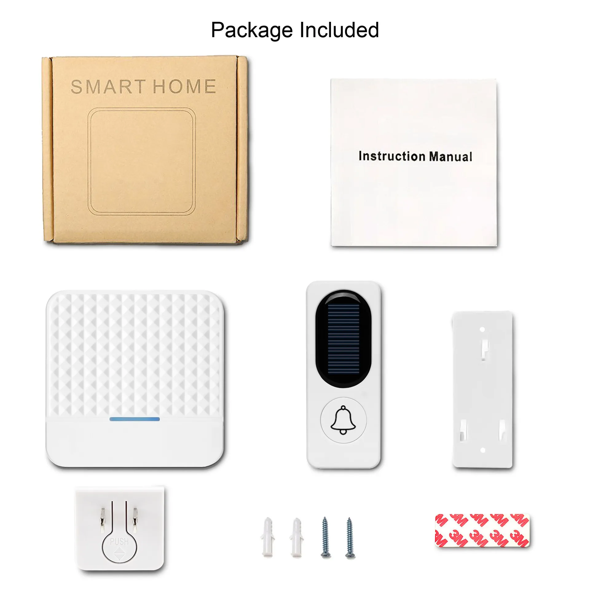 Solar Doorbell Wireless – 2 Transmitters + 1 Receiver, 52 Chimes, 200-300m Range, IP65 Waterproof – For Home, Office, Factory