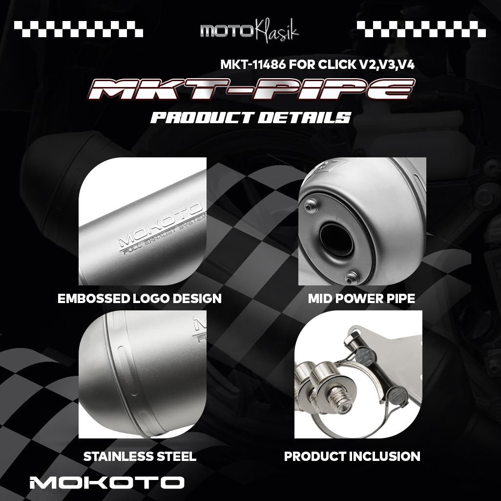 MOKOTO CLICK V2/V3/V4/V5 FULL EXHAUST PIPE SYSTEM MID POWER STAINLESS ...