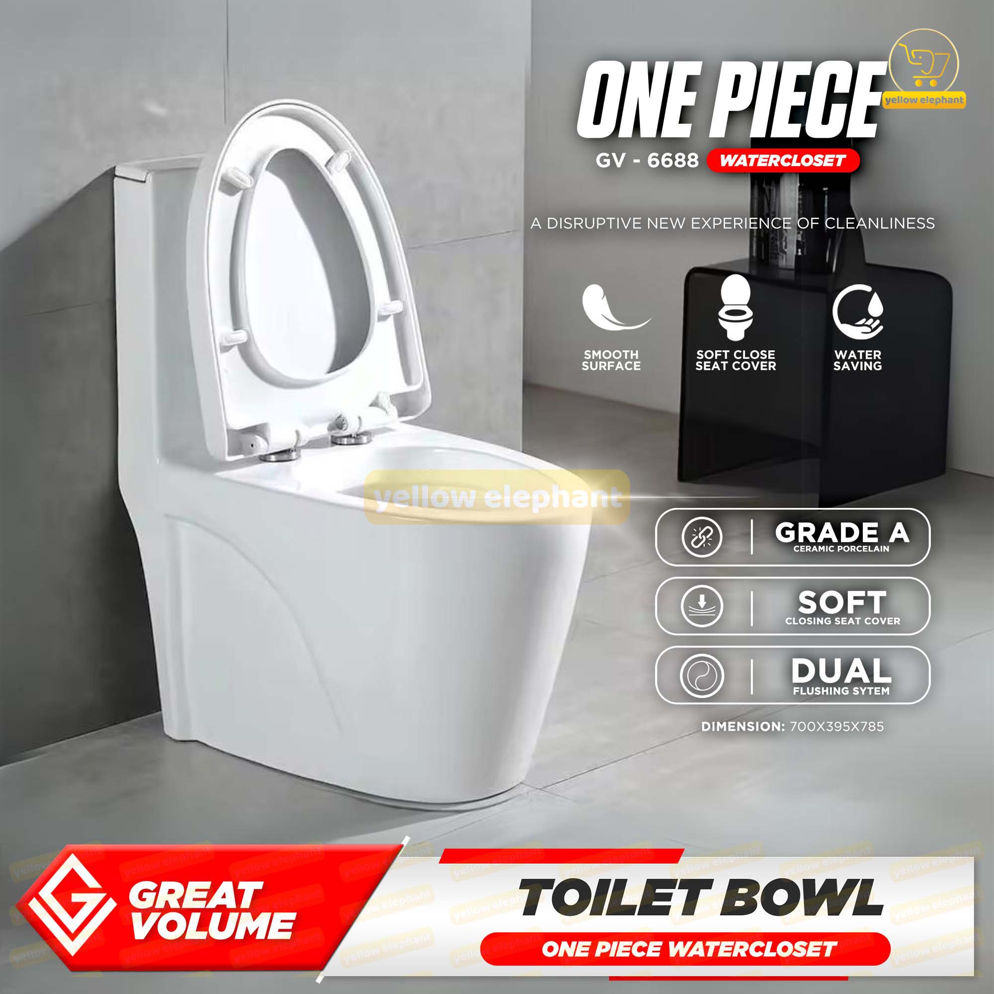 Water Closet Water-Saver Dual-Flush Modern Toilet Bowl Grade A