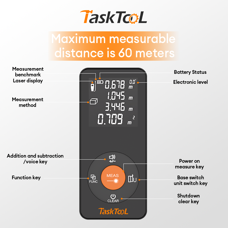 TaskTool 60m Laser Rangefinder Handheld Electronic Ruler Line ...