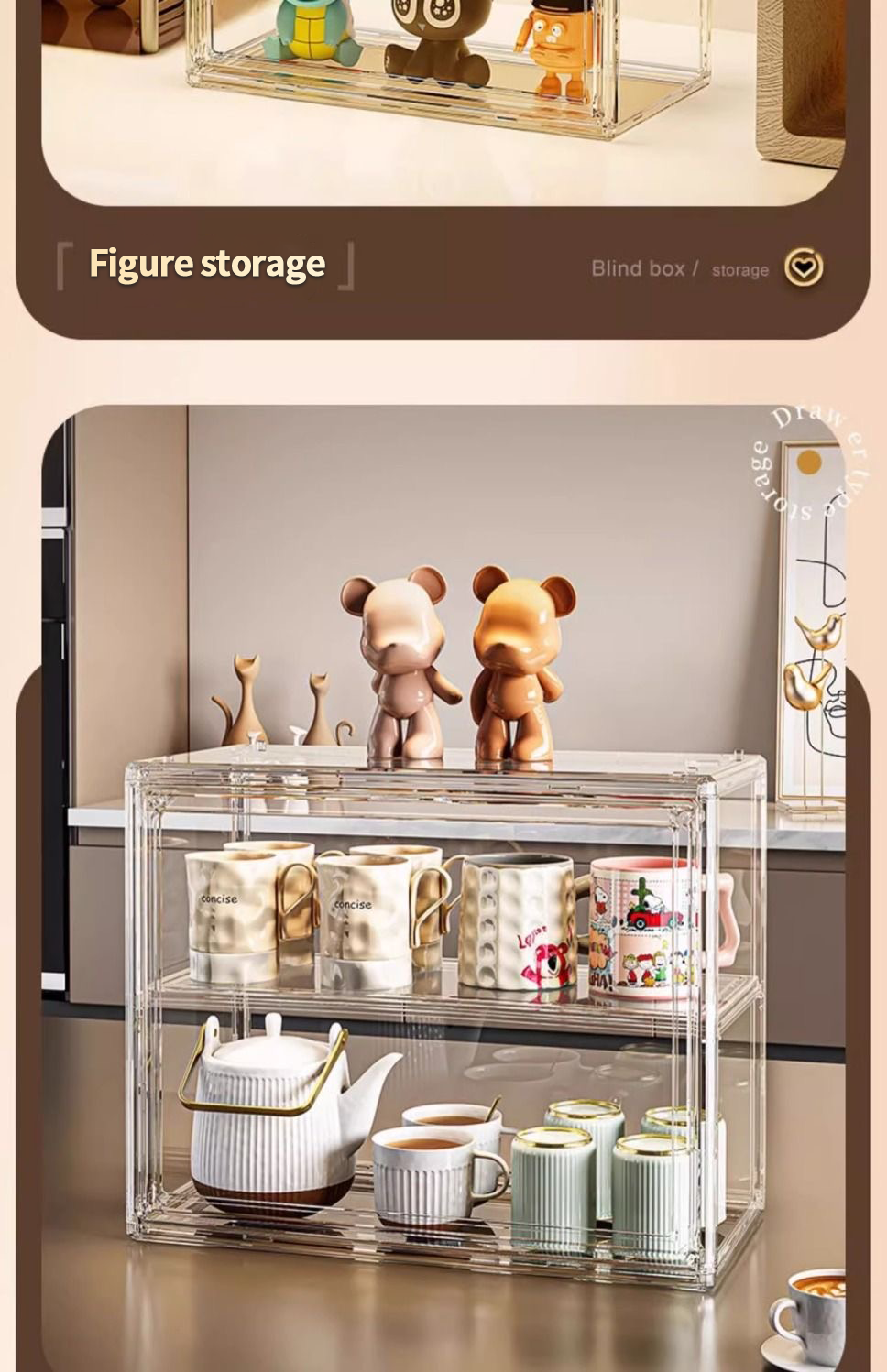 Transparent Acrylic Display Case Desktop Cup Organizer Storage Rack ...