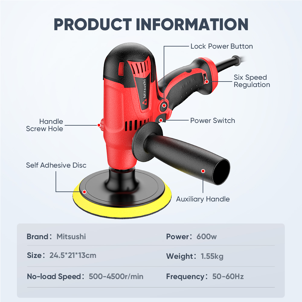 Mitsushi 600W Polisher Electric Buffing Machine Heavy Duty Car Polisher ...