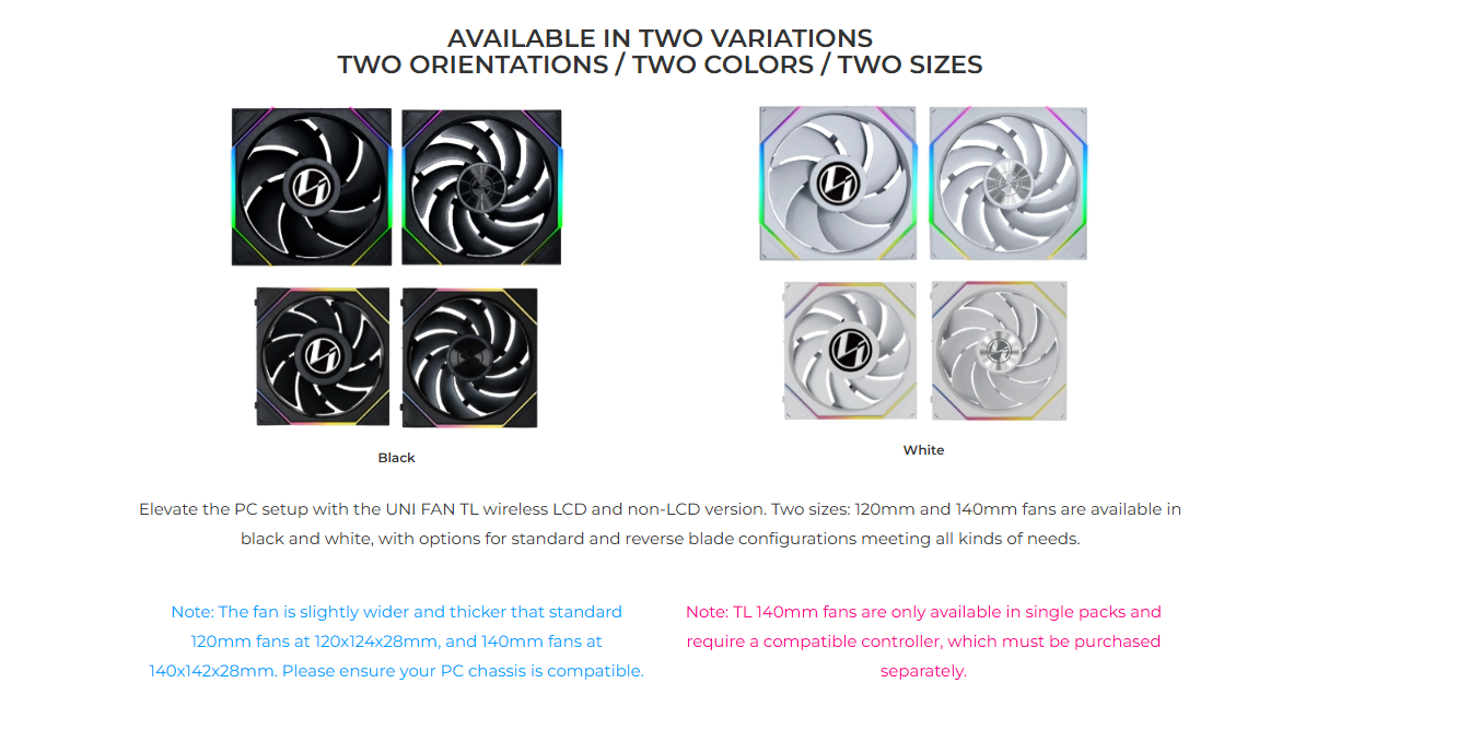 Lian Li Computer PC Fan 1x120mm UNI FAN Reverse TL Wireless RGB Case ...