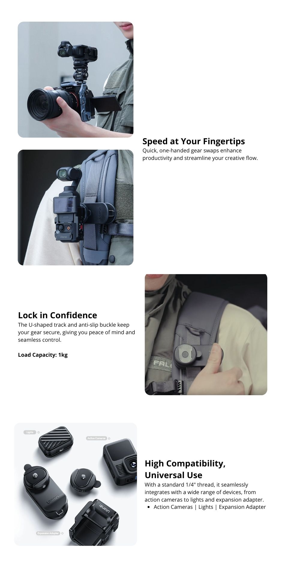 Ulanzi CKA Quick Release Backpack Plate Clip with 1/4