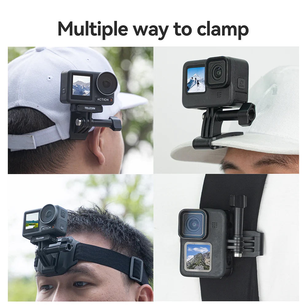 TELESIN 2-in-1 Head Strap & Hat Clip Mount for GoPro Hero Insta360 DJI ...