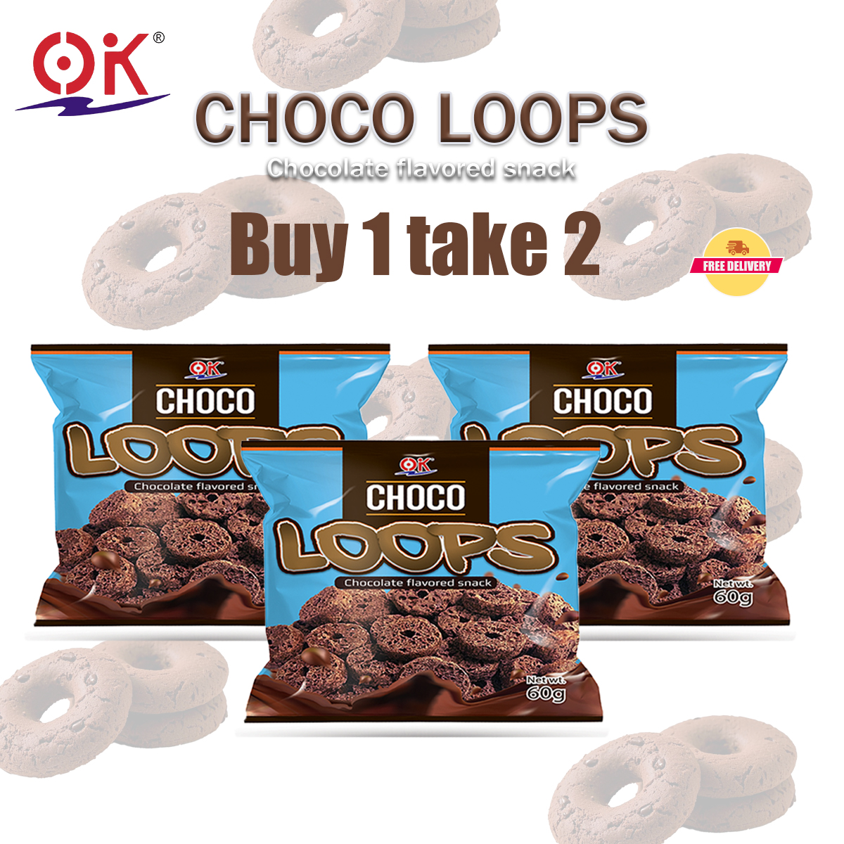 OK snacks chocolate ring biscuits chocolate flavored snacks crispy and ...