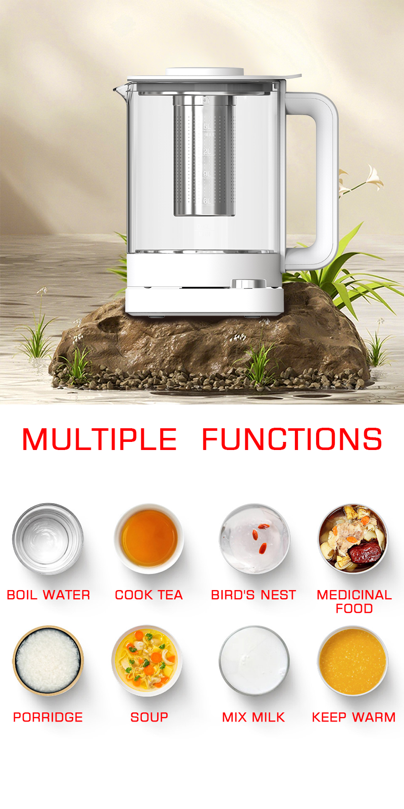 LAHOME Multifunction Electric Health Kettle Water Coffee Milk Tea ...
