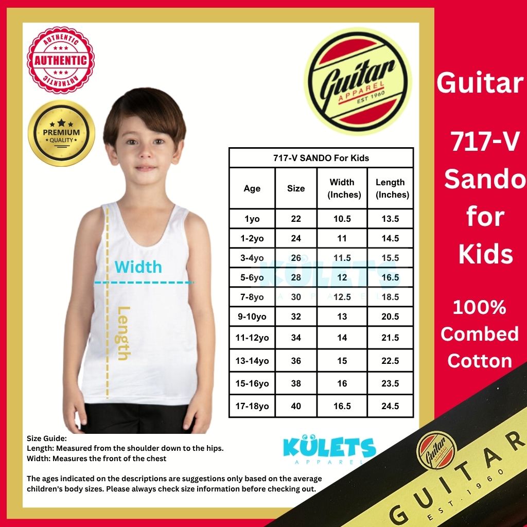 Guitar Cotton Sando for Boys De Hilo White Inner Wear for Kids Boys ...
