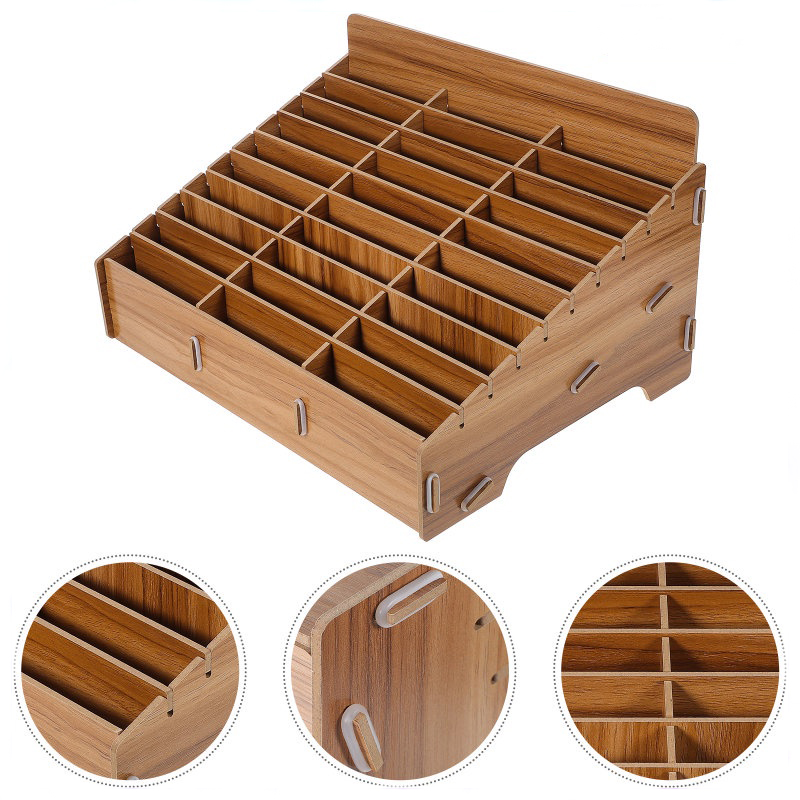 12/24 Grid Wooden Phone Storage Box Multi Grid Phone Storage Box Office ...