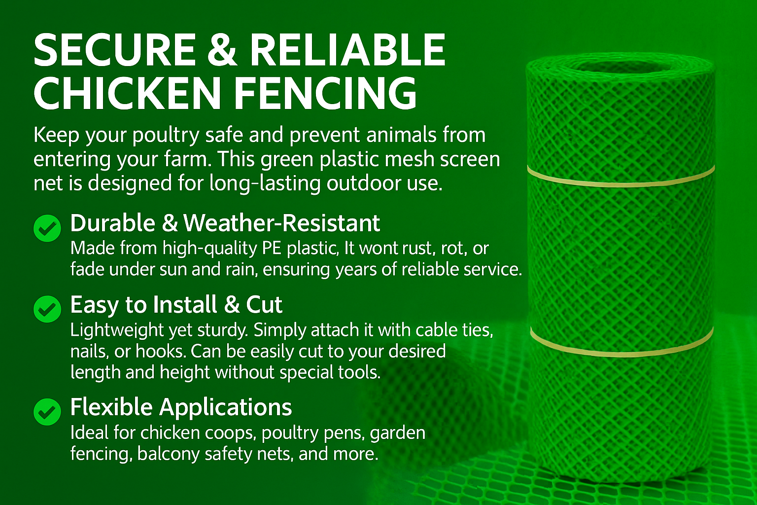 Plastic Chicken Fence Mesh Net – Sold per Meter – Green Poultry Netting ...