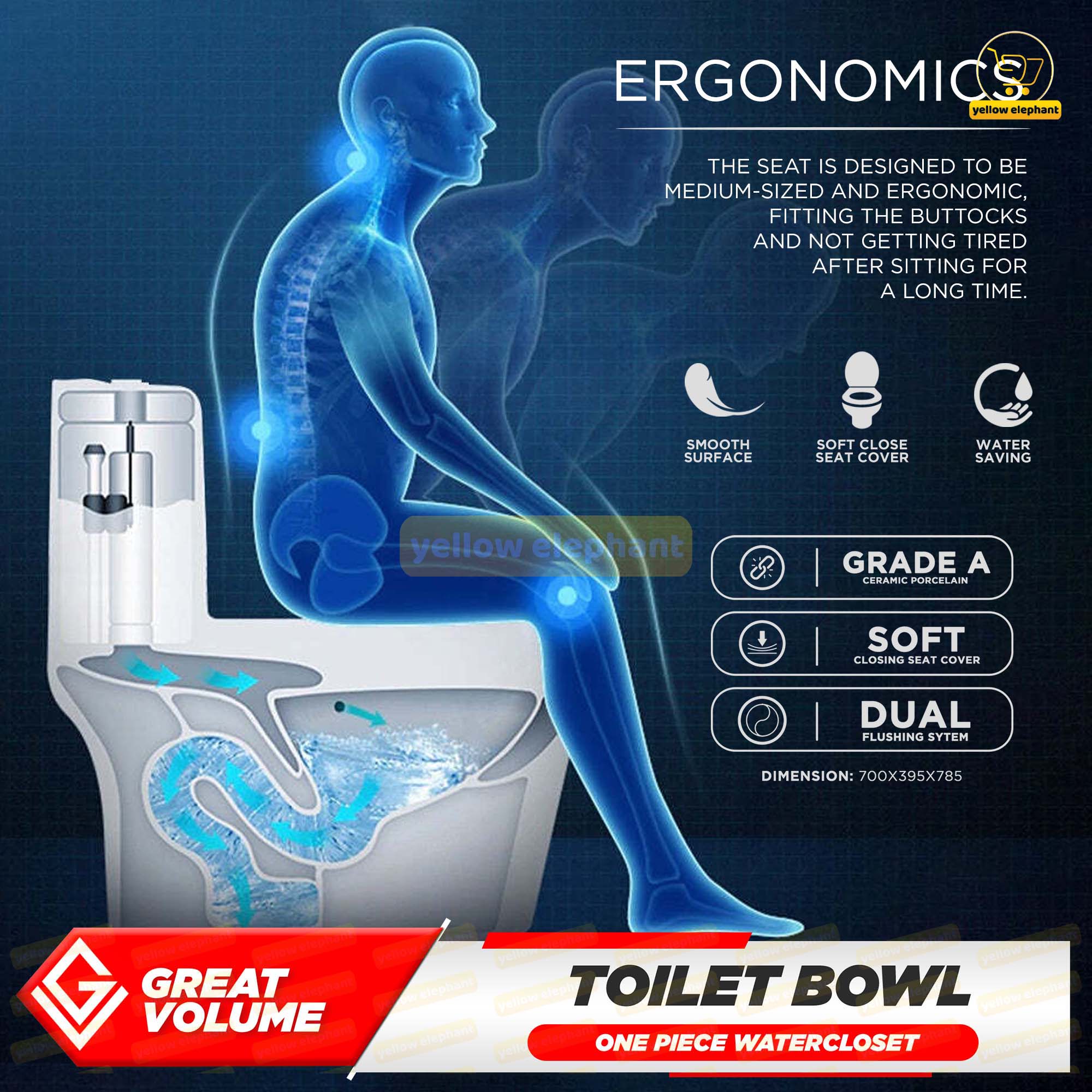 Water Closet Water-Saver Dual-Flush Modern Toilet Bowl Grade A