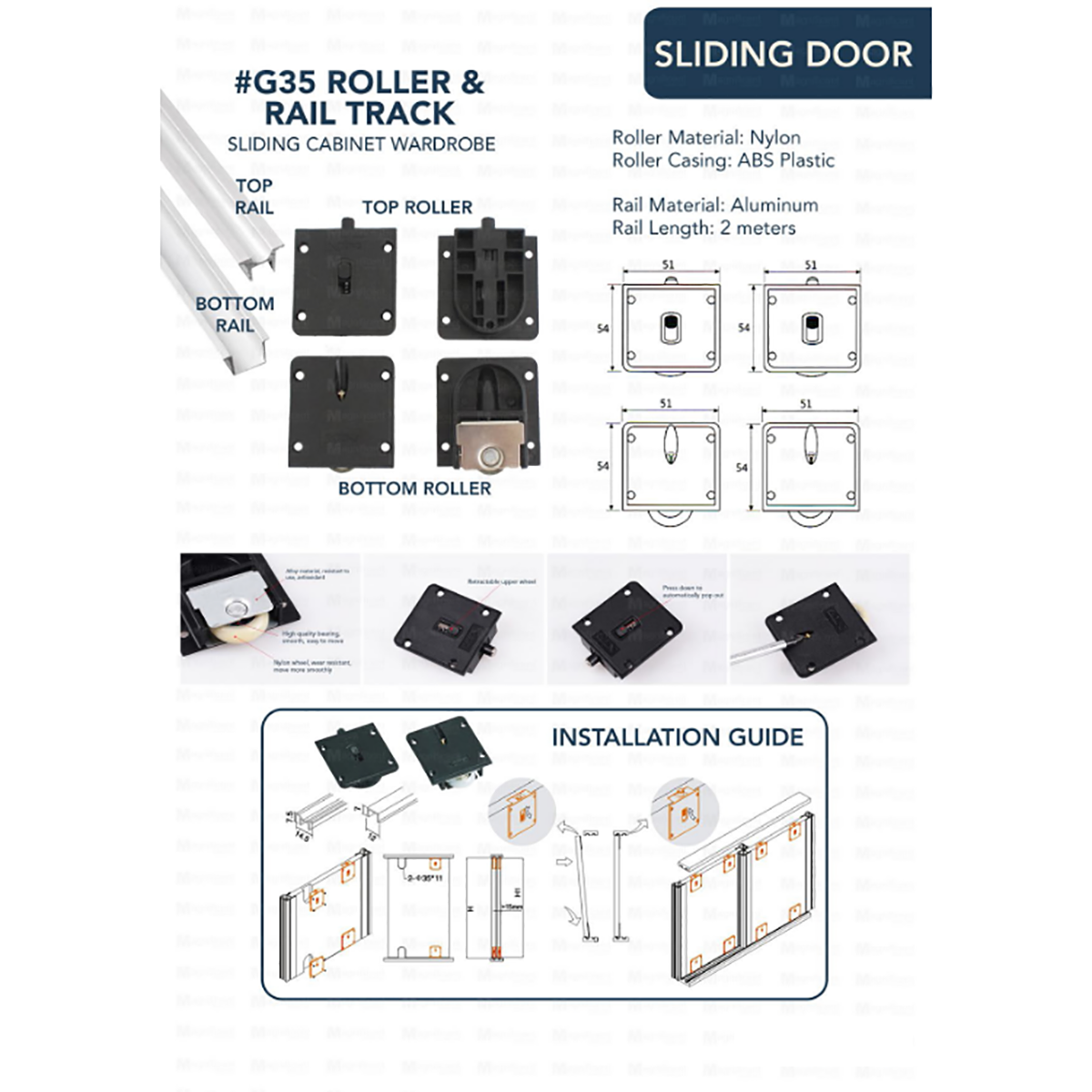（COD）Wardrobe Sliding Roller Rail - Cabinet Door Guide Rail, Closet ...